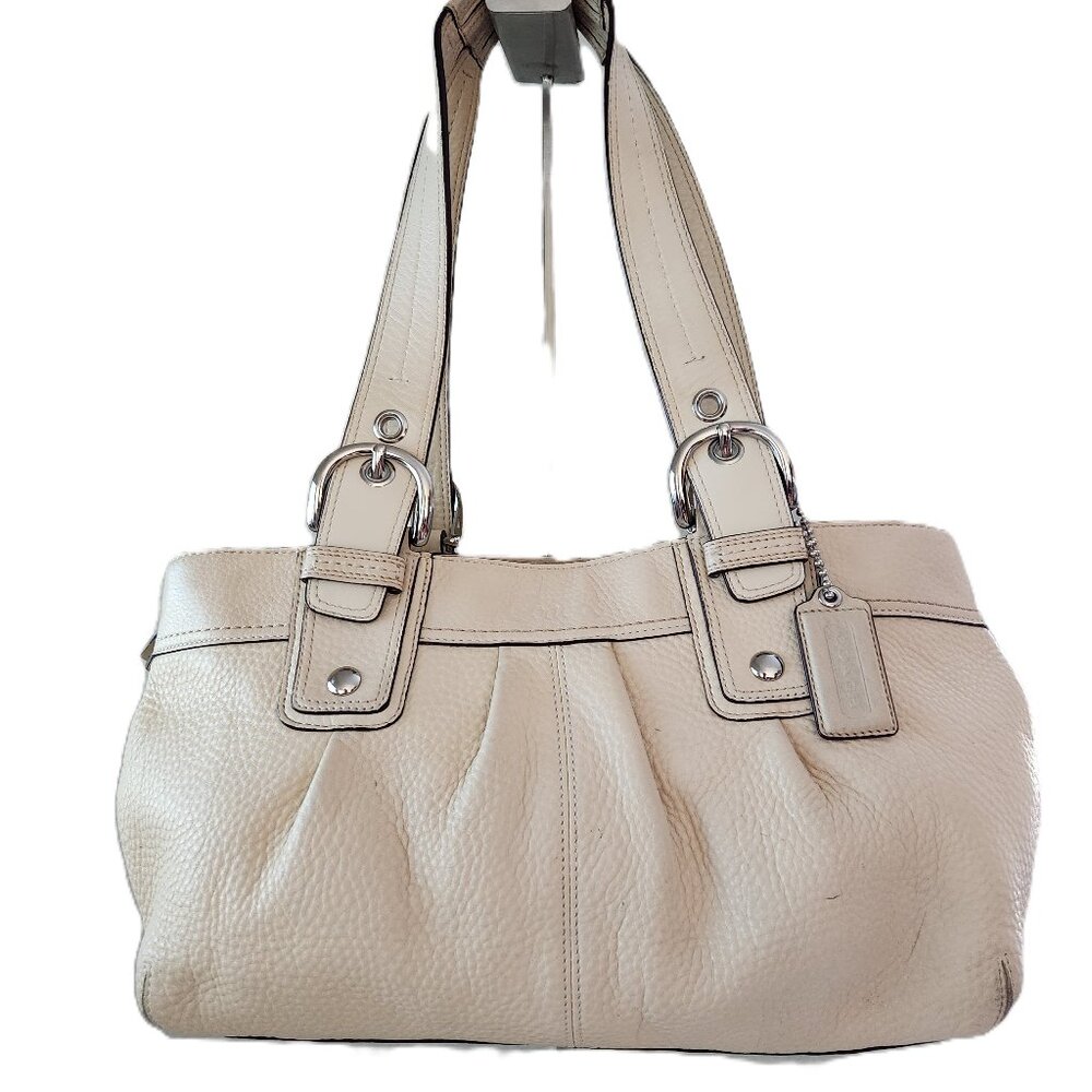 Coach Cream Pleated Shoulder Bag Purse Large